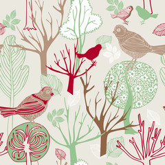 Vintage birds background, fashion seamless pattern