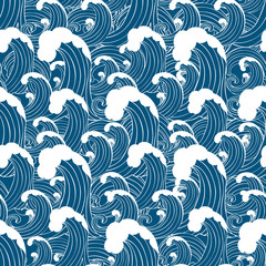 Vintage sea and travel background, waves,  seamless pattern