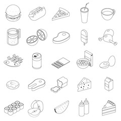 Food icons set, isometric 3d style 