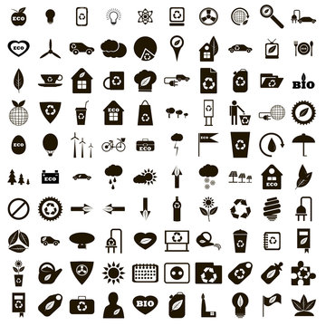 100 eco icons set, simple style 