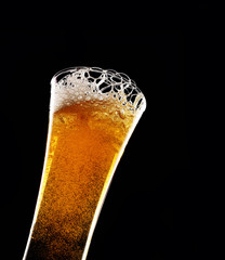 glass of beer on dark blue background
