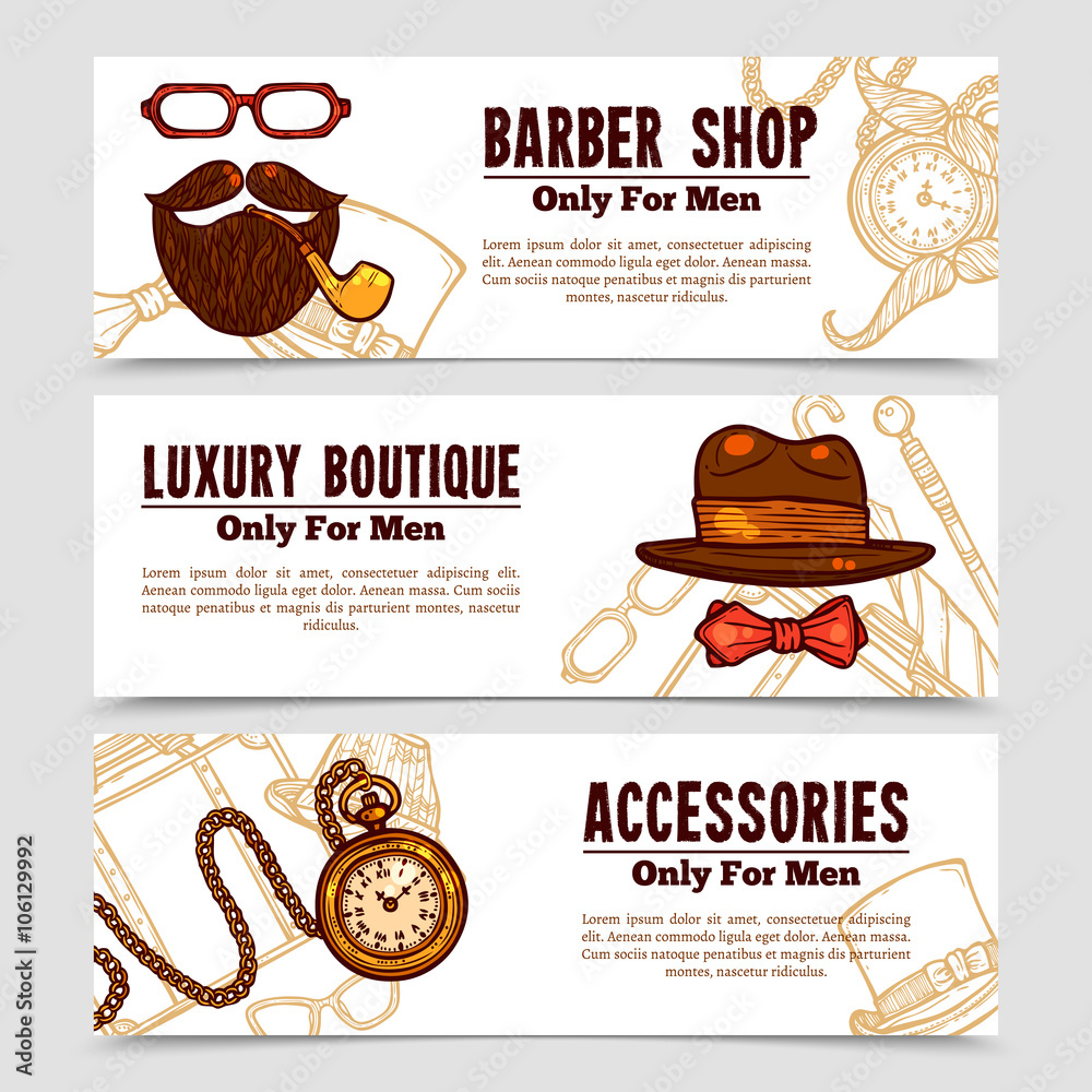 Sticker Gentleman Vintage Doodle 3 Bannners Set 