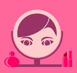 Portrait of elegant woman reflection in  mirror