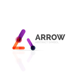 Linear arrow abstract logo, connected multicolored segments of lines in directional pointer figure