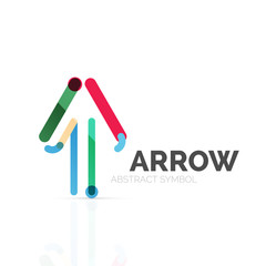 Linear arrow abstract logo, connected multicolored segments of lines in directional pointer figure