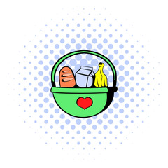 Basket with food icon, comics style