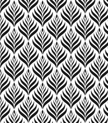 Monochrome ornament with stylized leaves. Geometric stylish background. Vector repeating texture. Modern graphic design.