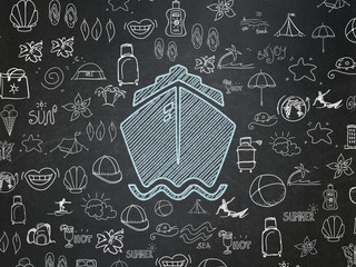 Vacation concept: Ship on School Board background