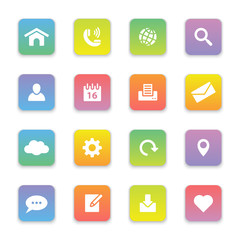 gradient colored flat web and technology icon set on rounded rectangle for web design, user interface (UI), infographic and mobile application (apps)