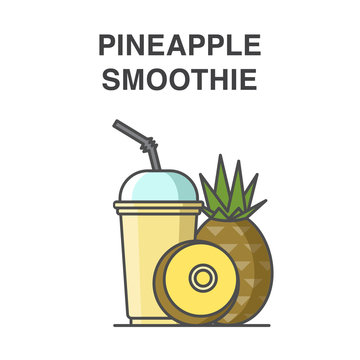 Pineapple smoothie in a cup with straw vector illustration. Healthy fruit smoothie collection.