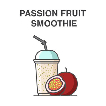 Passion fruit smoothie in a cup with straw vector illustration. Healthy fruit smoothie collection.