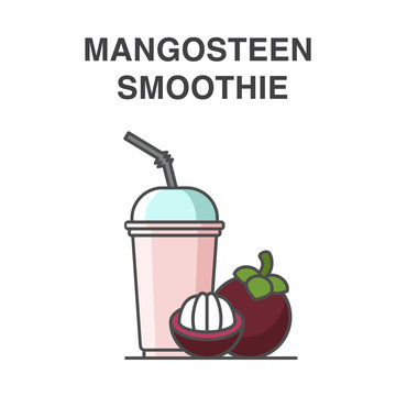 Mangosteen smoothie in a cup with straw vector illustration. Healthy fruit smoothie collection.