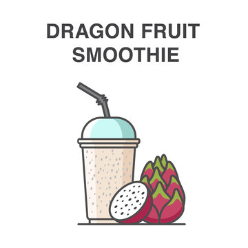 Dragon fruit smoothie in a cup with straw vector illustration. Healthy fruit smoothie collection.