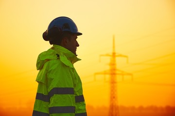 Worker at the sunset