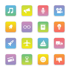 gradient colored flat transport and miscellaneous icon set on rounded rectangle for web design, user interface (UI), infographic and mobile application (apps)