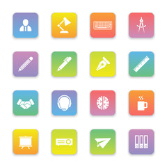 gradient colored flat business and office icon set on rounded rectangle for web design, user interface (UI), infographic and mobile application (apps)