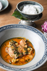 red curry with Thai aubergines served on plate