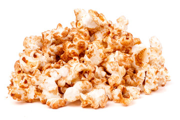 heap of popcorn isolated on white background