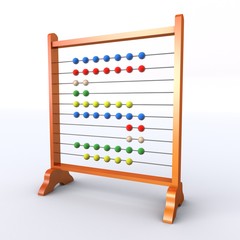 Abacus with multicoloured beads in the shape of a number five
