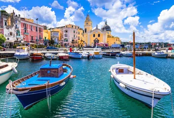 Tableaux sur verre Plage de Positano, côte amalfitaine, Italie colorful Procida island in Campania, Italy