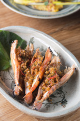 Grilled Rib Steak and Pan Seared Shrimps