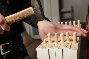 Many wooden dowel pins