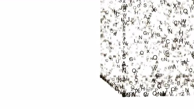 Abstract composition from chaotic moving letters are placed in a shape and cast a shadow 4K