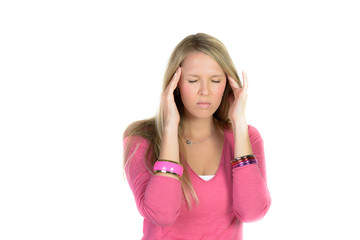 Young beautiful woman has pain