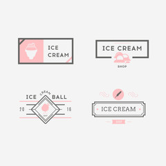 Set of ice-cream shop labels, logotypes and design elements. Vin