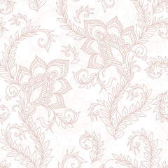 Henna Mehndi   Doodles Seamless Pattern- Paisley Flowers Illustr