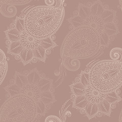 Henna Mehndi   Doodles Seamless Pattern- Paisley Flowers Illustr