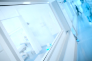 Observation window in the hospital corridor, unfocused backgroun