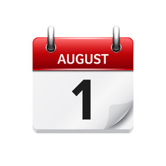 August 1. Vector flat daily calendar icon. Date and time, day, month. Holiday.