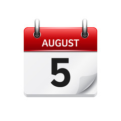 August 5. Vector flat daily calendar icon. Date and time, day, month. Holiday.