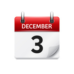 December  3. Vector flat daily calendar icon. Date and time, day, month. Holiday.
