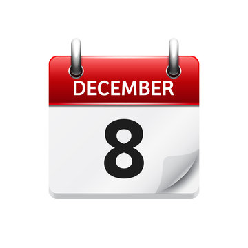 December 8 . Vector flat daily calendar icon. Date and time, day, month. Holiday.