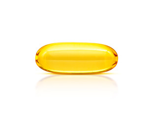 Fish oil supplement capsule isolated on white background