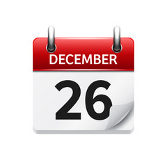 December  26. Vector flat daily calendar icon. Date and time, day, month. Holiday.