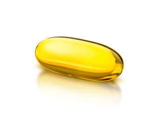 Fish oil supplement capsule isolated on white background
