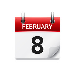 February 8. Vector flat daily calendar icon. Date and time, day, month. Holiday.