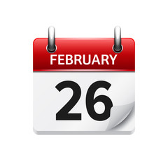 February 26. Vector flat daily calendar icon. Date and time, day, month. Holiday.