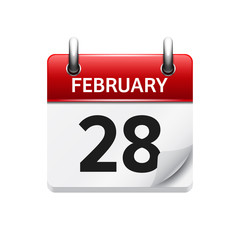 February 28. Vector flat daily calendar icon. Date and time, day, month. Holiday.