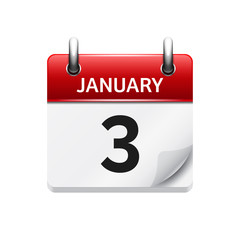 January 3. Vector flat daily calendar icon. Date and time, day, month. Holiday.
