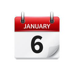 January 6. Vector flat daily calendar icon. Date and time, day, month. Holiday.