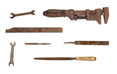Collection of used tools isolated on white background