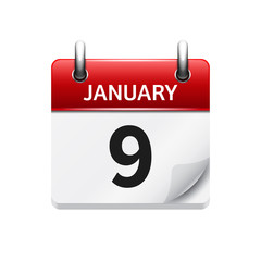 January 9. Vector flat daily calendar icon. Date and time, day, month. Holiday.