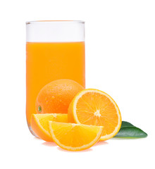 Orange juice and slices of orange isolated on white