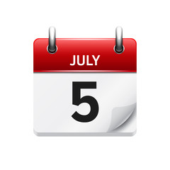 July 5 . Vector flat daily calendar icon. Date and time, day, month. Holiday.