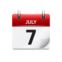 July 7 . Vector flat daily calendar icon. Date and time, day, month. Holiday.