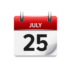 July 25 . Vector flat daily calendar icon. Date and time, day, month. Holiday.